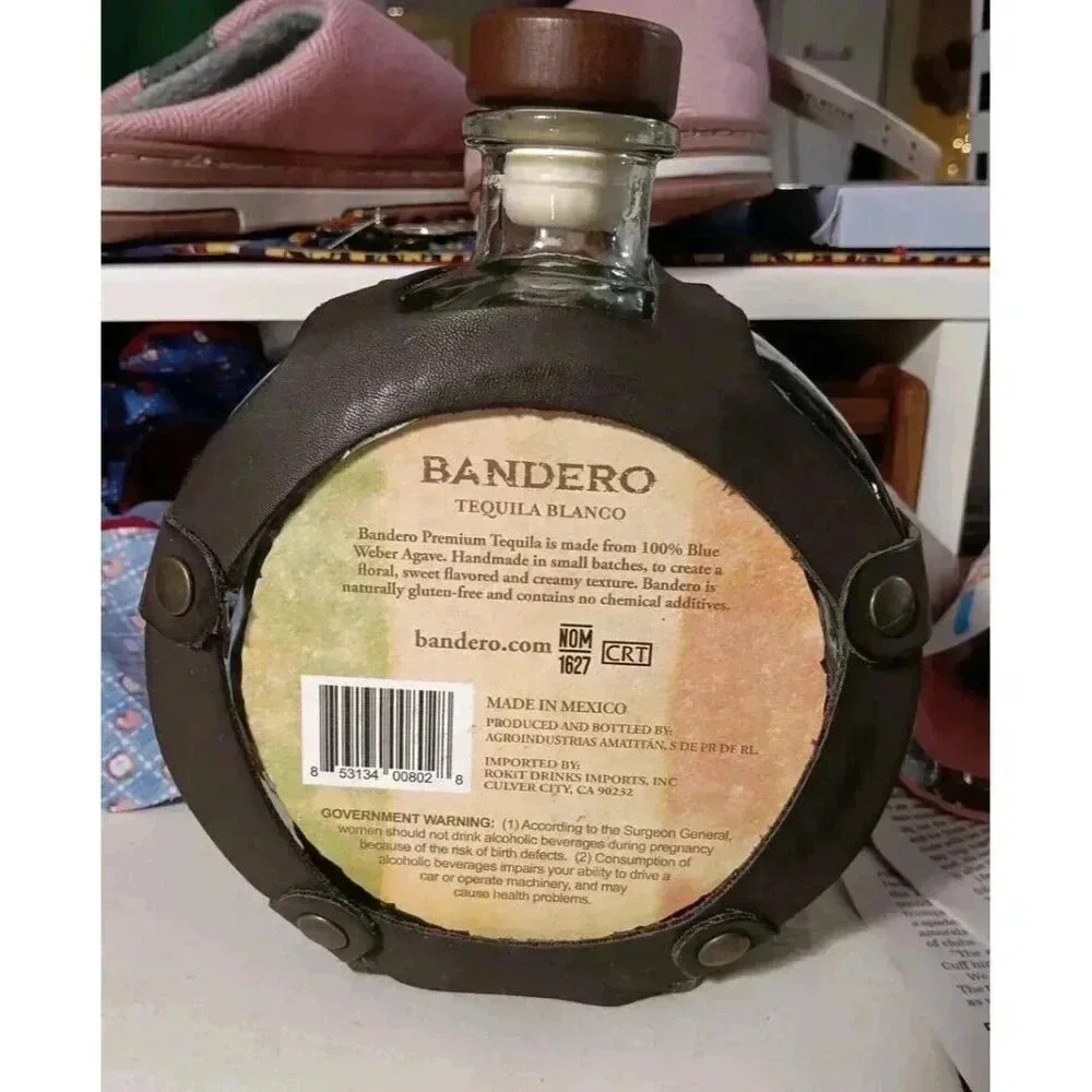 Bandero Premium Blanco Tequila Empty Bottle‎ Leather Wrap 750ml Cantina Style - Picture 2 of 6